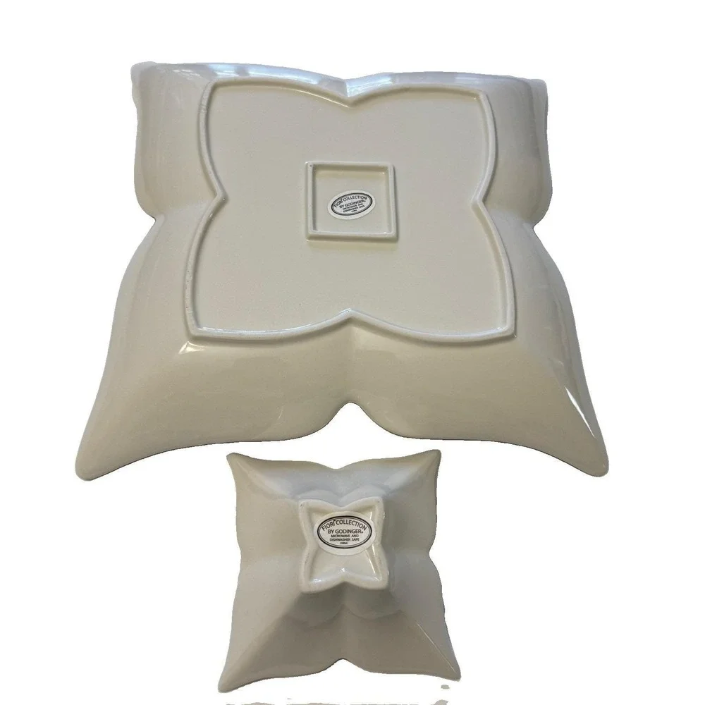 Godinger Fiori Collection White Porcelain Lotus Serving Platter Dip Bowl Set